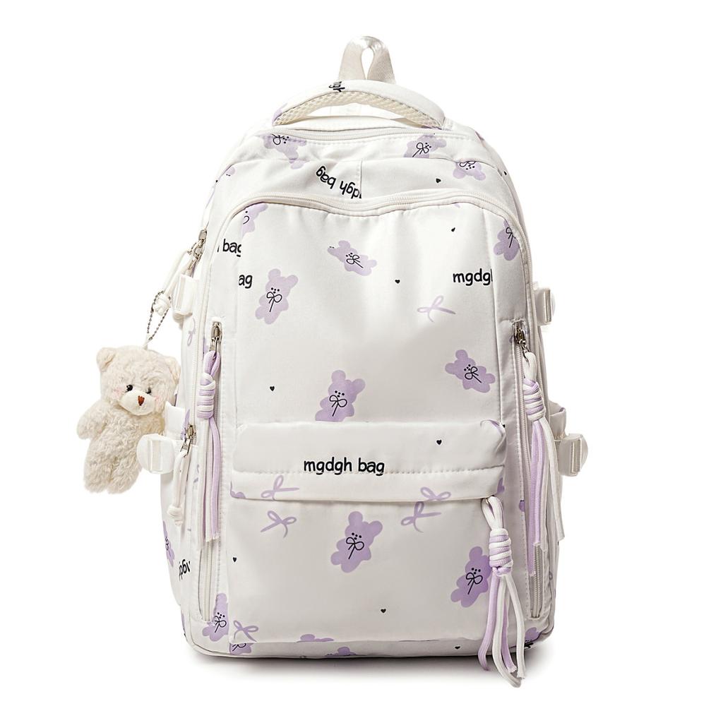 Schoolbag High School Student Schoolbag Junior High School Girl Ins Niche Floral Bear High Value Backpack Japanese Printed Backpack