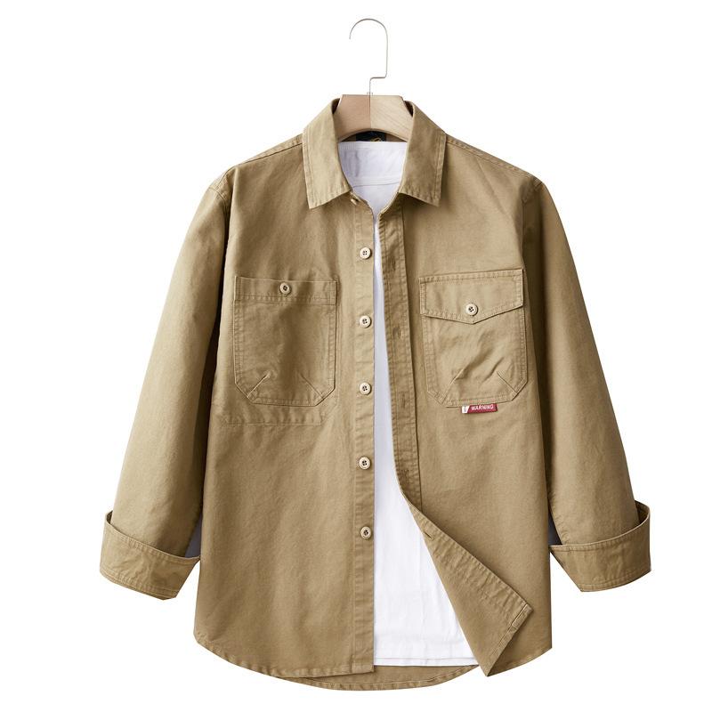 

Рубашка мужская с длинным рукавом из чистого хлопка, весенне-осенняя, свободного кроя, большого размера, с несколькими карманами, с лацканами, куртка, деловая повседневная рабочая рубашка 4XL