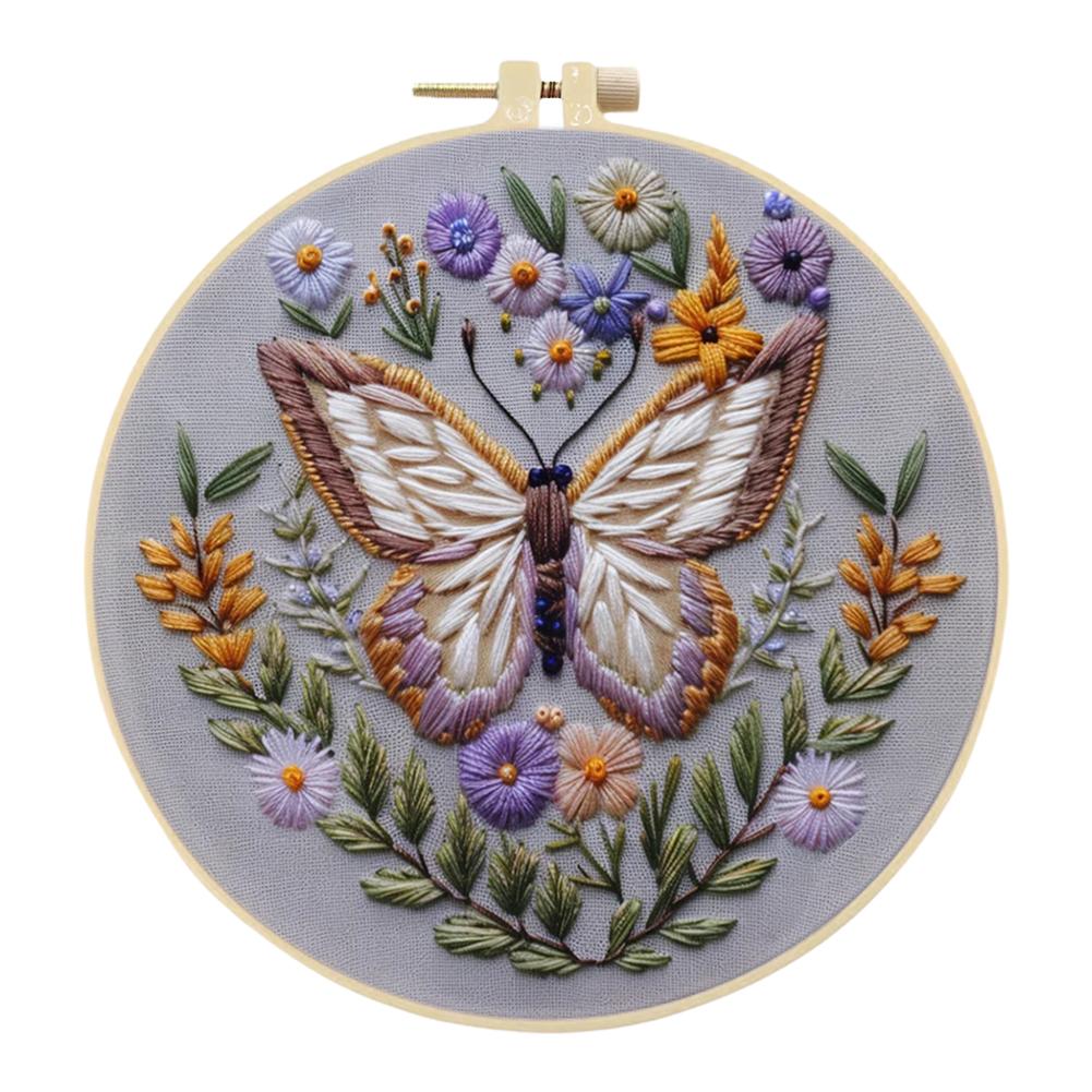 Animal Stamped Cross Stitch Embroidery Kits with Hoop Cloth Color Thread