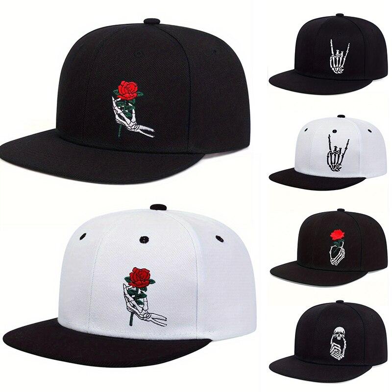 My Extreme Outdoor Activities Women's Unisex Skeleton Finger Rose Embroidery Hip-Hop Hats Outdoor Adjustable Casual Baseball Caps Sunscreen Hat