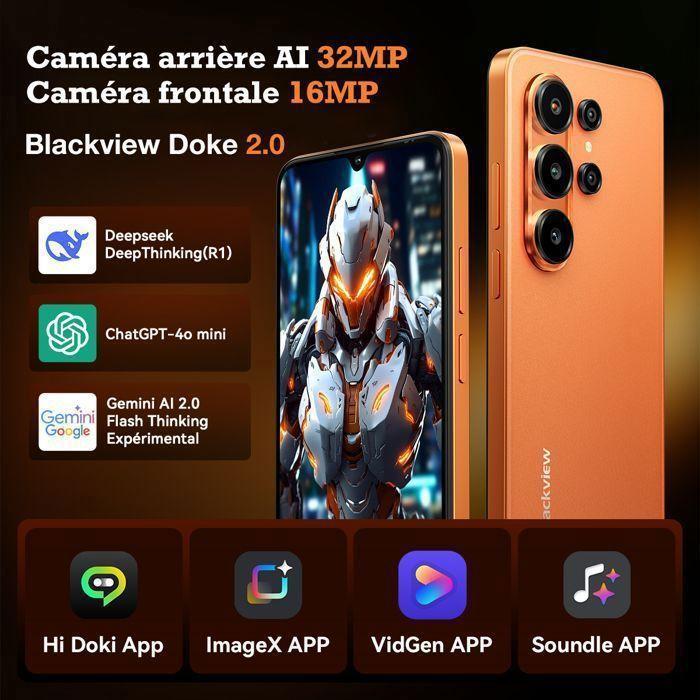 Blackview WAVE 10 Smartphone 6.88" 120Hz 24Go(8+16) + 128Go/jusqu'à 2To 5000mAh Android 16 32MP Téléphone 4G Double Sim GPS - Orange