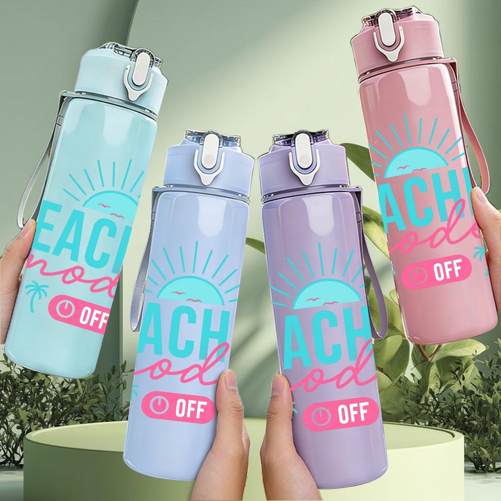 1PC Teacher Mode On Sun Design 750ml Color Plastic Sports Water Bottle Leakproof Flip Straw Lid Suitable for Sports Office Home Use