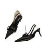 2025 new French elegant fairy gentle bow pointed sandals thin heel empty bag head buckle with high heels