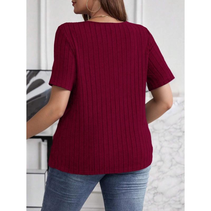 Summer Cross V-Neck Plus Size Short Sleeve Women Blouse Pit Strip Solid Color Top Fashion Loose Casual Elegant Simple T-shits Female Office Tee Shirts