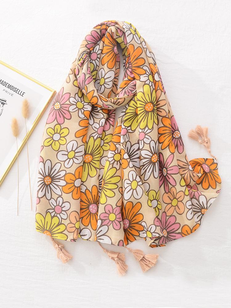 Elegant Women Sweet Floral Print Tassel Beach Silk Scarf Shawl Femme Mujer Pareo Muffler Bufandas Stoles Hijab Bandana Summer