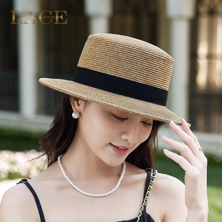 European Retro Letter Sewn Flat Top Sun & Beach Hat