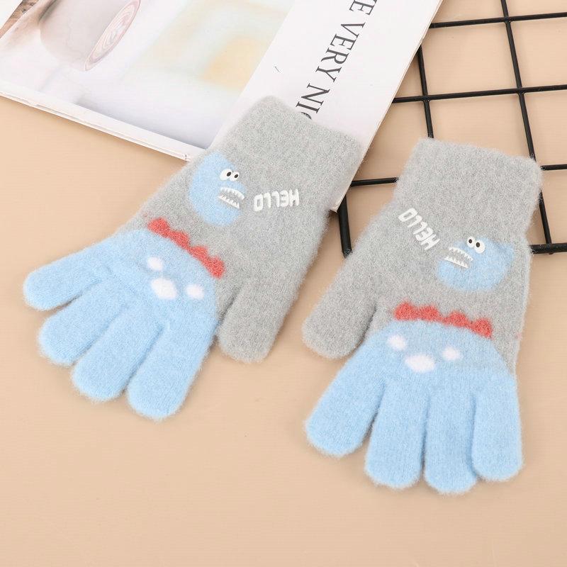 Rękawiczki dla niemowląt Zimowe dziecięce grube wełniane rękawiczki Rękawiczki z dzianiny z kreskówkowym krokodylem
