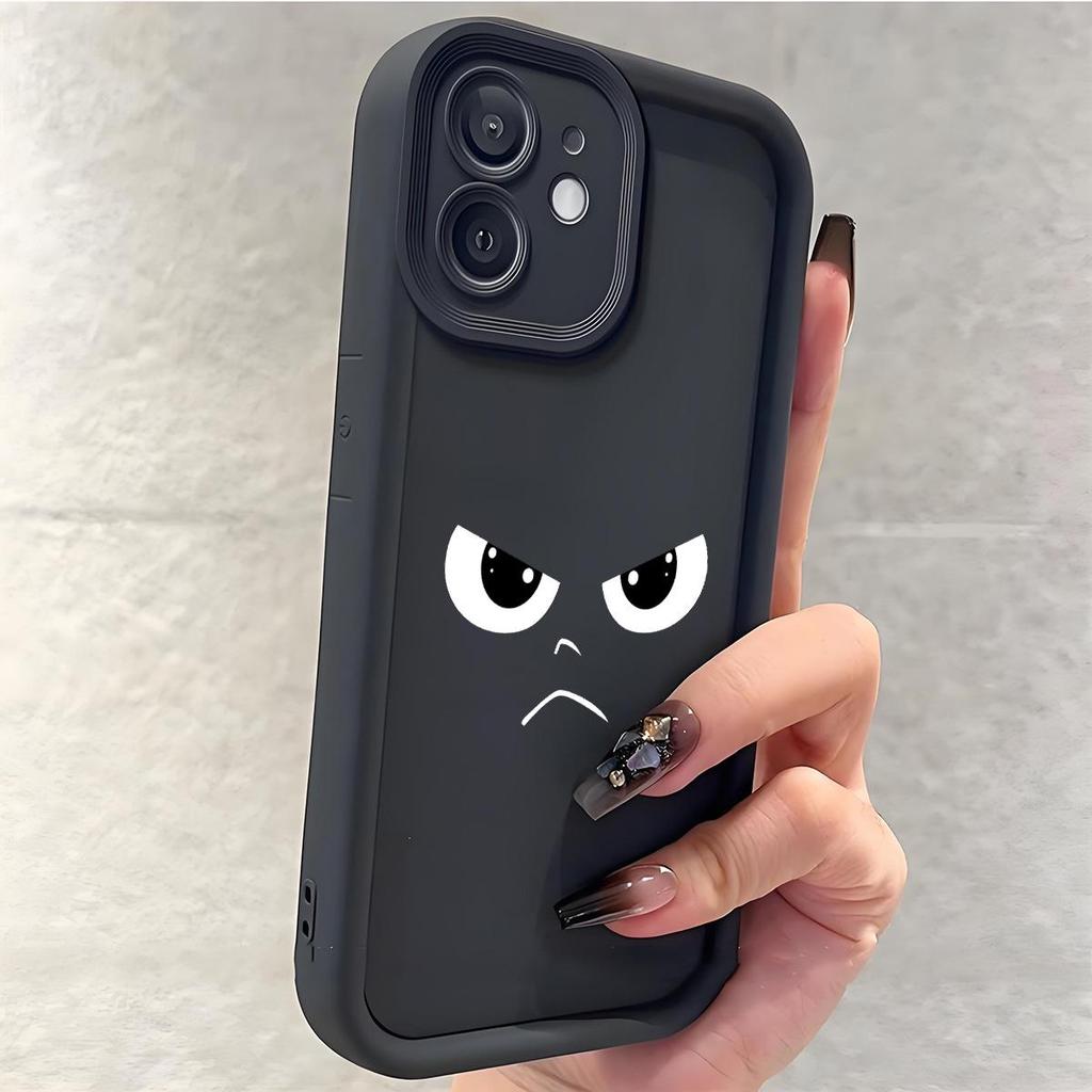 Black Groove Silicon Carbide iPhone 15/16/17 Case with Funny Face Design