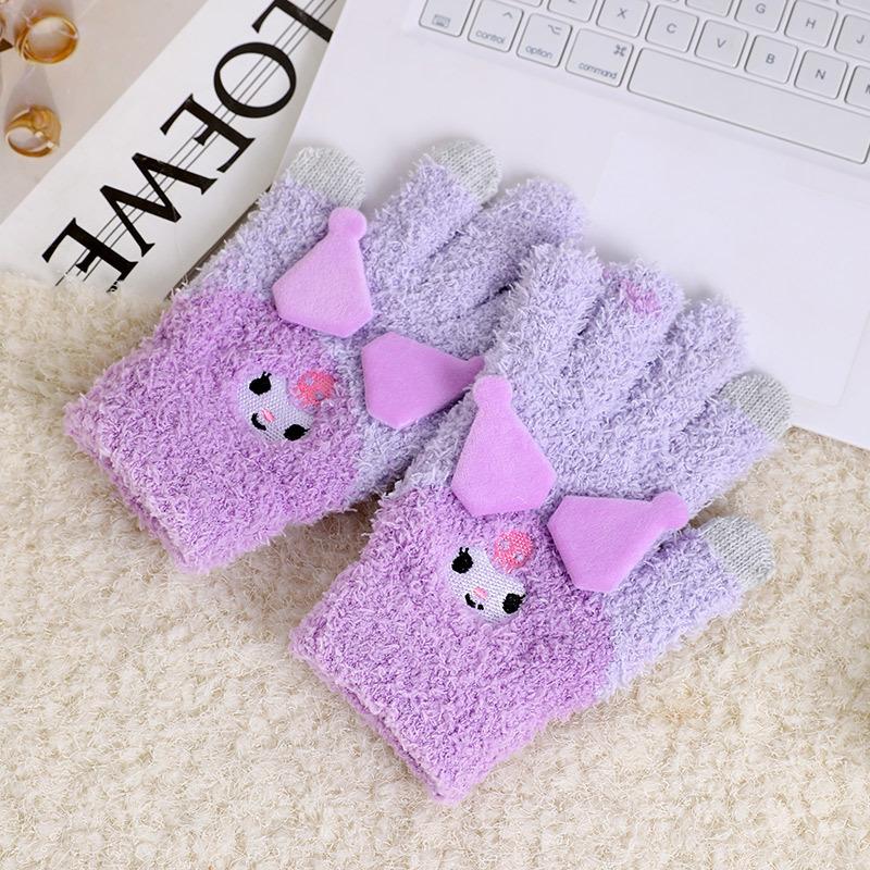 Cute Knitted Gloves Women Winter Thickened Warm Riding Electric Car Full Finger Students Writing Winter AY