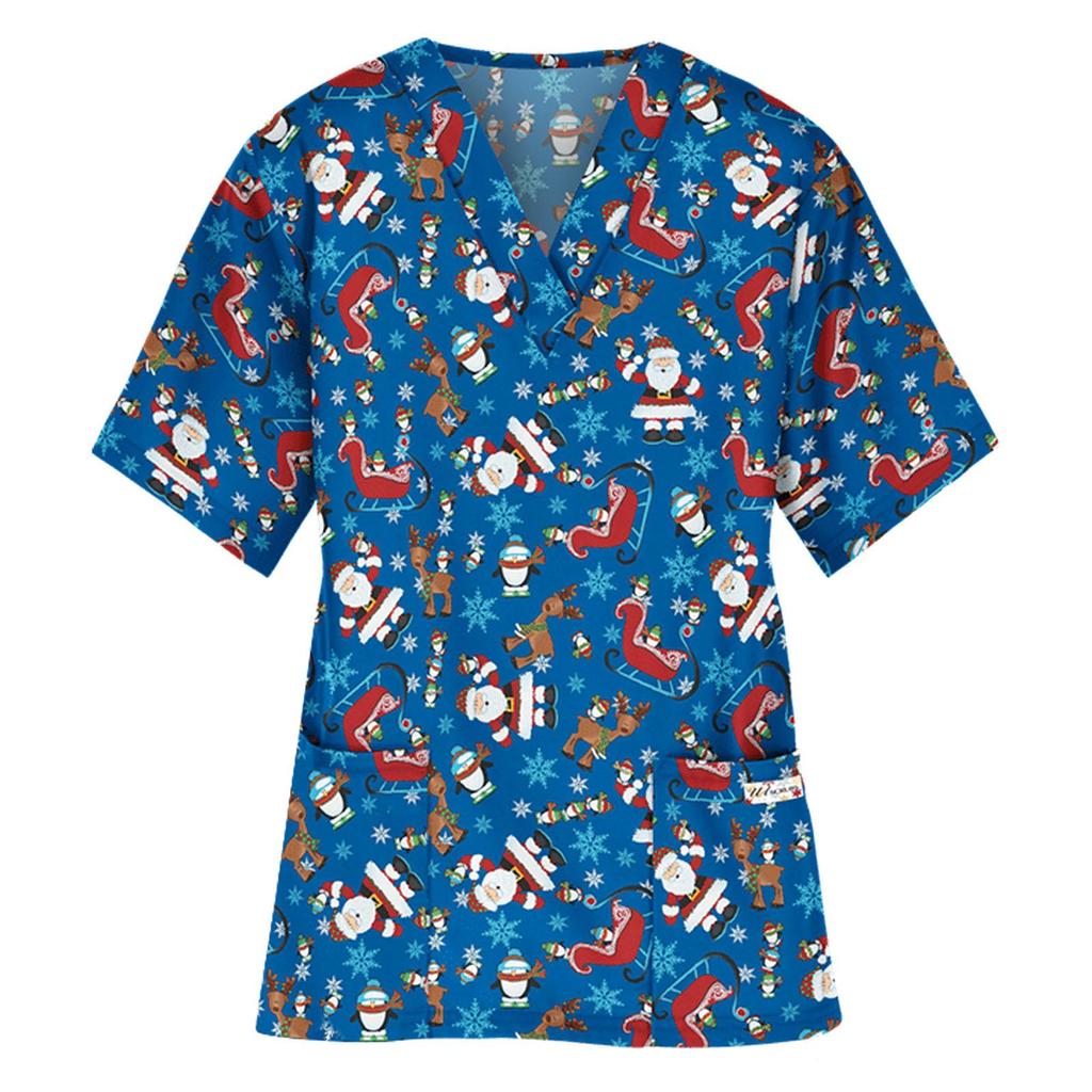 Women Short Sleeve V-neck Tops Working  Christmas Thanksgiving Blouse