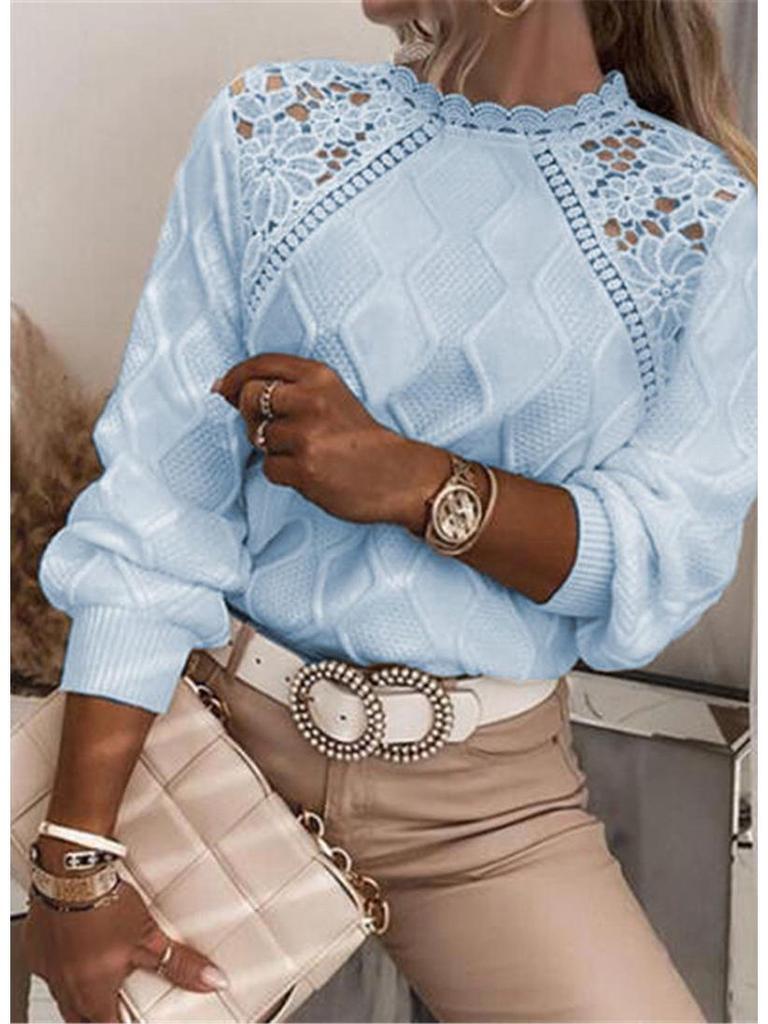 Chic Socialite Lace Shoulder Slim-Fit Women's Knit Sweater