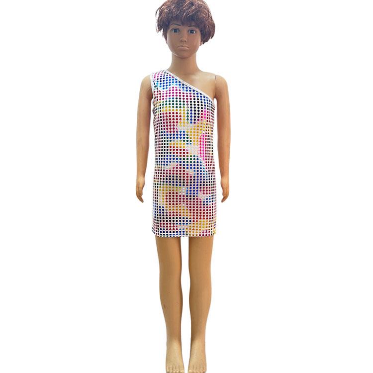 Polka Dot Sequin Dance Dress: Baby Girls & Adults, Round Neck, Sleeveless, One-Shoulder, Asymmetrical, Knee-Length