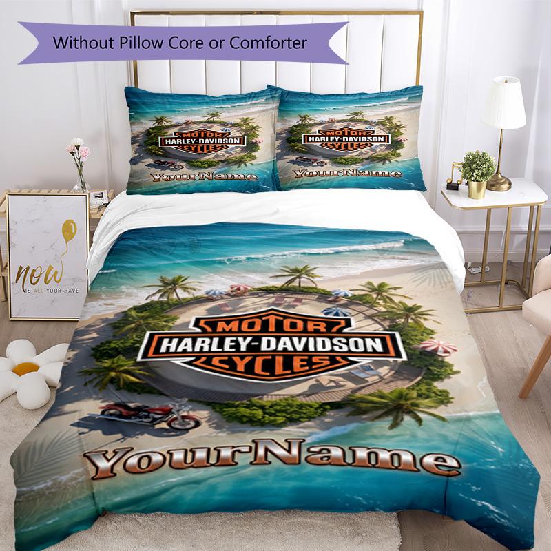 Motociclette Harley-Davidson Personalizza il tuo nome Set Biancheria da Letto Copripiumino Traspirante con Federe Decorazione per la Casa Regalo di Compleanno