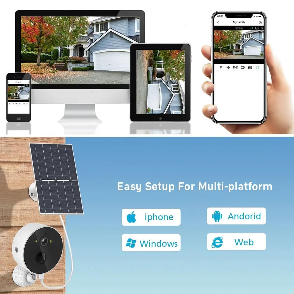 LS VISION Wifi Solar Camera Outdoor HD 2MP 1080P Wireless Security CCTV Waterproof Night Vision Two Way Audio Camera Monitor With Solar Panel