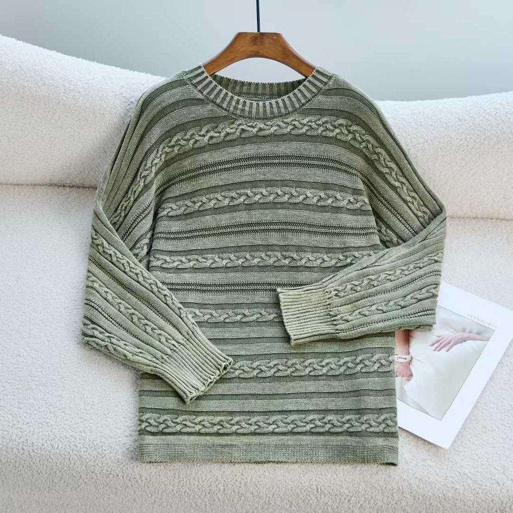 European and American Crew Neck Twist Women's Knitted Sweater Pullover Autumn and Winter New Models Do Old Women's Sweater Outer Wear