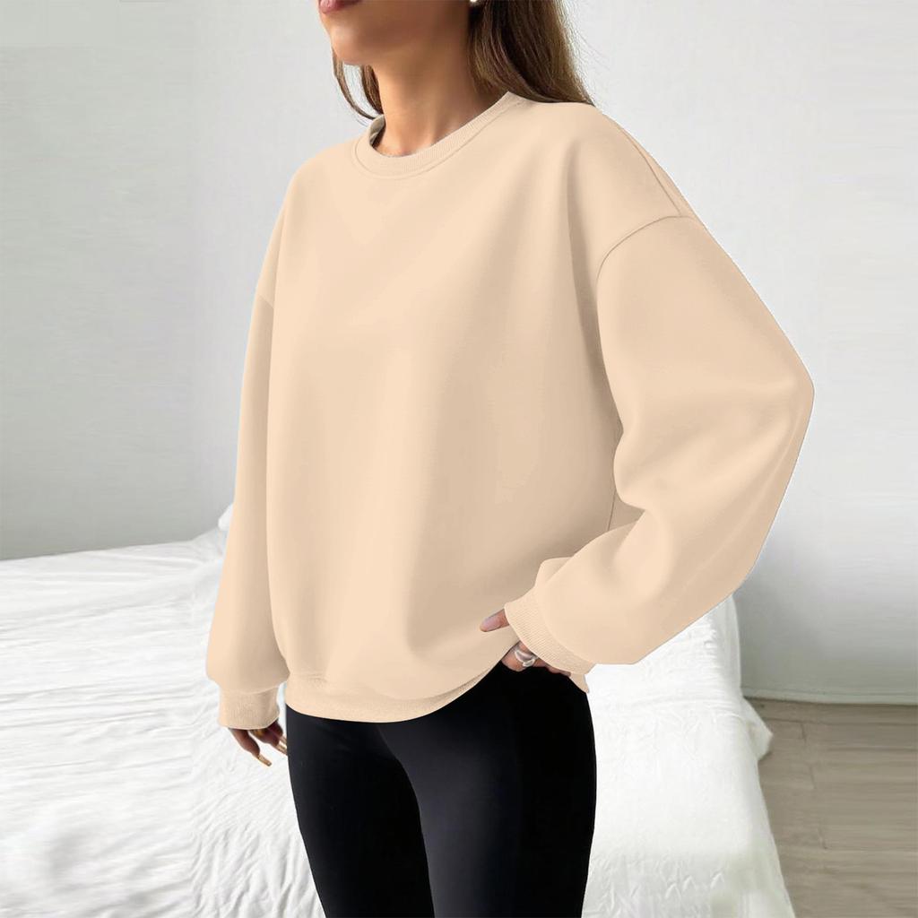 Damen Winter Tops Damen Langarm Sweatshirt Casual Rundhals Locker Geschnitten Pullover Fleece Tops