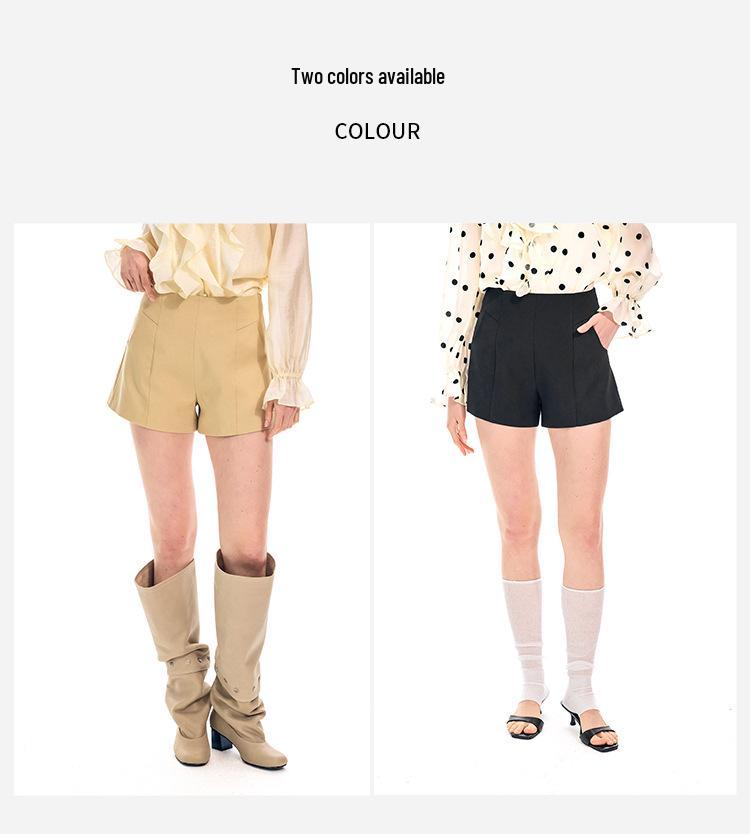 Black High-Waisted Women's A-Line Shorts - 2026 Spring/Autumn Korean Commuting Style, Versatile Slimming Outerwear.