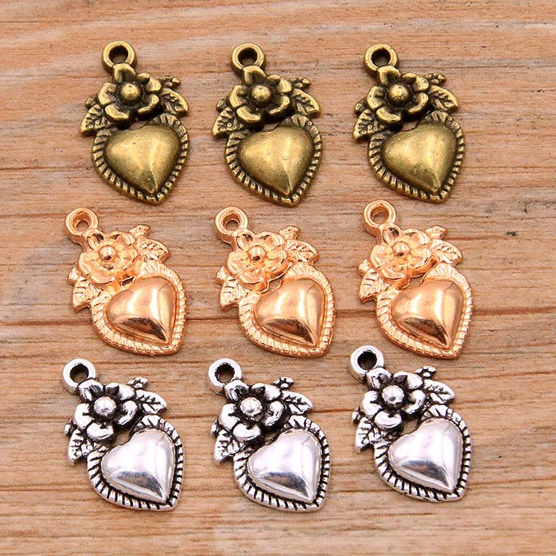 10pcs DIY Alloy Love Heart Pendant Charm - Necklace & Bracelet Jewelry Making Accessories, Stylish Craft Supplies 18*11mm