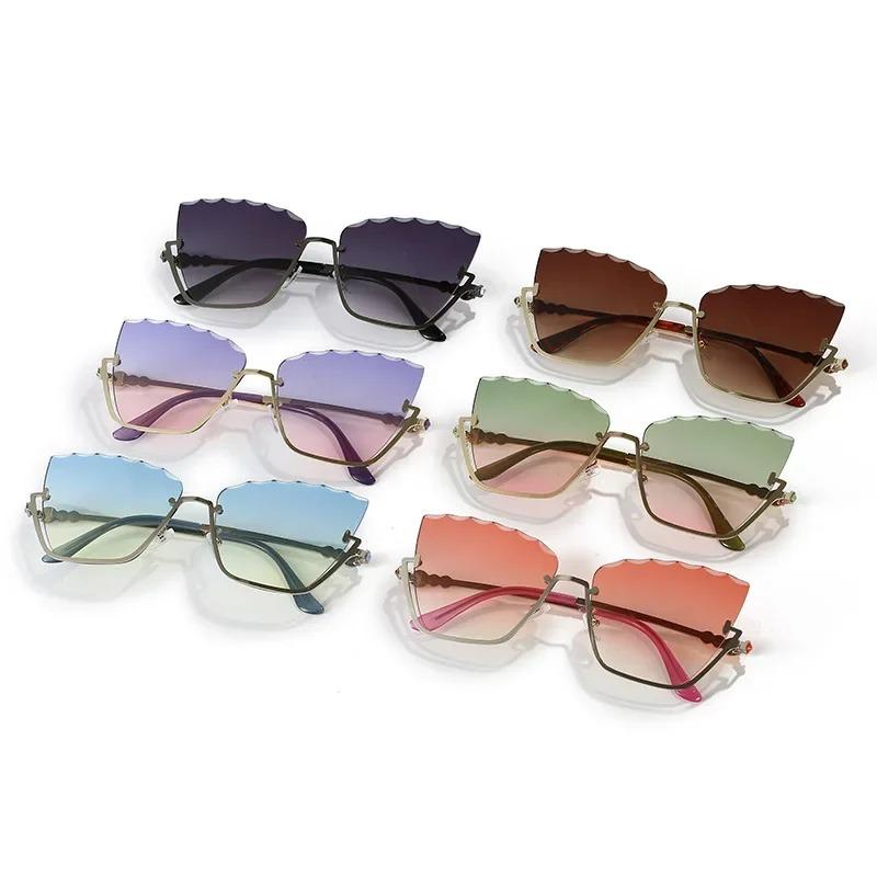 New Fashion Cat Eye Sunglasses Brand Designer Women Half-Frame Metal Sun Glasses Luxury Lady Uv400 Shades Eyewear
