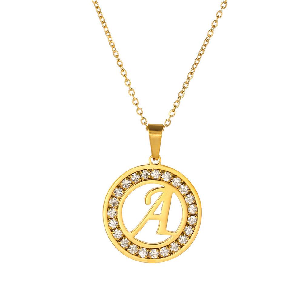 New Initial Letter Name Pendant Female Gold Color Stainless Steel A-Z Alphabet Round Necklace for Women Jewelry Gift