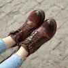 Johnature Genuine Leather Retro Shoes Women Boots Zip Round Toe Mixed Colors Sewing Handmade Concise Platform Boots