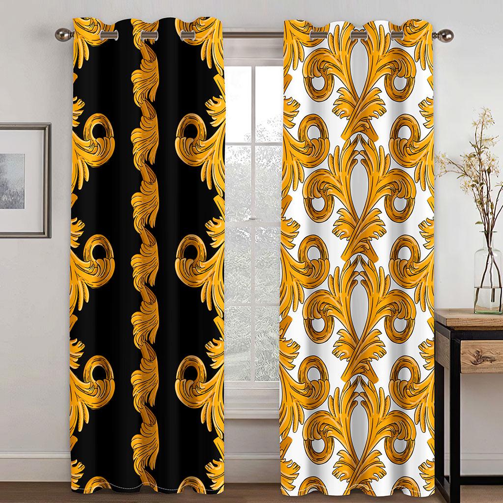 3D Floral Totem Golden Blue Human Head Curtains Living Room Bedroom Kitchen Balcony Window Decorative Curtains 2 Panels