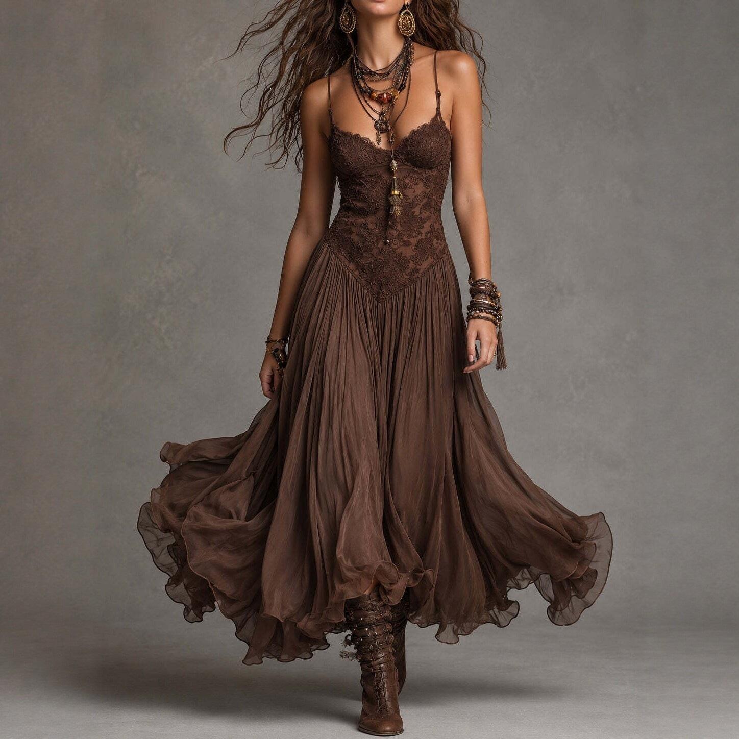 2026 European and American style chiffon printing suspender slim dress retro elegant dress new XS