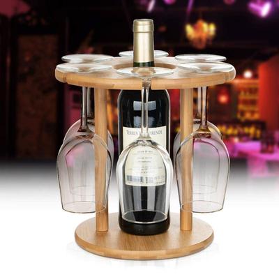 Abnehmbares Weinregal aus Holz, Weinglashalter, Bambus-Tisch-Weinregal für 6 Gläser und 1 Weinflasche