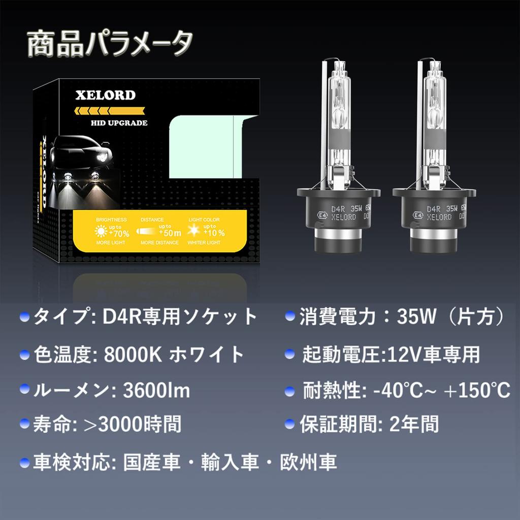 XELORD Headlight D4R HID Bulb 8000K Blue White Light Up