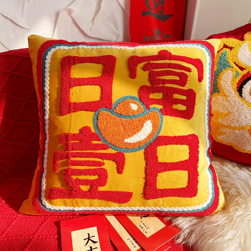 Embroidery Velvet Cushion Cover Luxury European Pillow Cover Gold PillowCase Geometry Home Decorative Sofa Throw Pillow