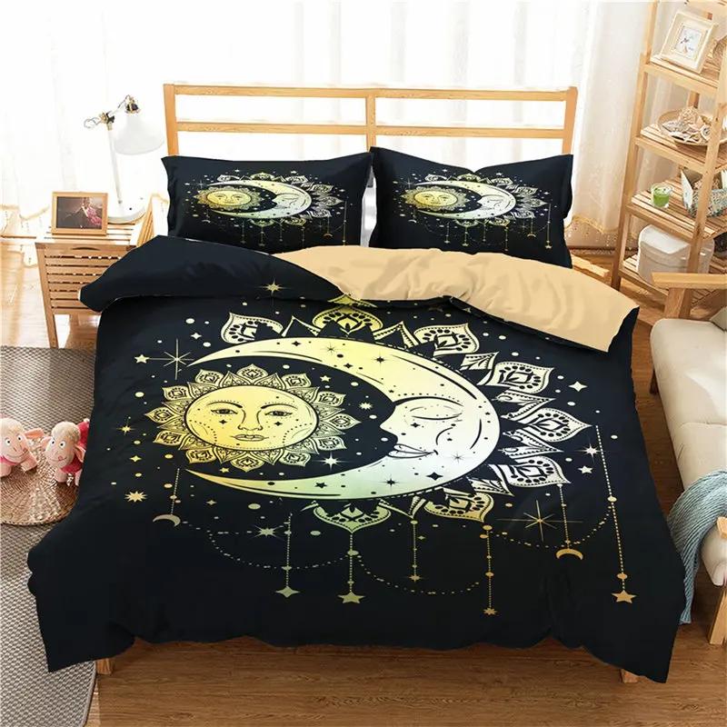 Sun And Moon Duvet Cover Exotic Galaxy Stars Bedding Set Microfiber Astrology Comforter Cover Queen For Kids Boys Teens Bedroom