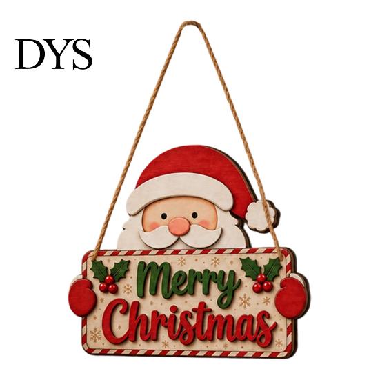 Holiday Party Door Decorations 2D Flat Christmas Wooden Hanger Sign, Santa & Snowman Welcome Claus Hanging Plaque, Merry Front Wall Decor for