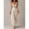 Womens Lace Trimmed Sleeveless Wide Leg Jumpsuit 2026 Boho Chic Romper In Gray Cream White Green Black Brown