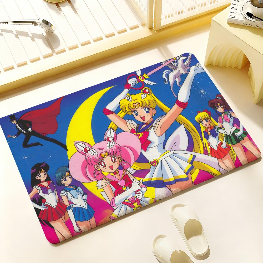 Hot Anime S-Sailor M-Moon Floor Mat Cozy Flannel Soft Thick Non-Slip Mat For Living Room Bedroom Kitchen Decor Rugs