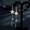 New Fashion Pentagram Asymmetric Long Tassel Earrings for Women Exquisite Rhinestone Planet Earring Wedding Party Jewelry