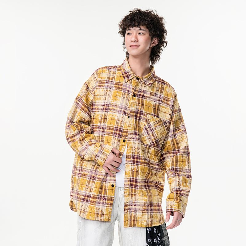 New Japanese Mid-length Shirt for Spring for Men's Fashion Trend Casual Plaid Shirt