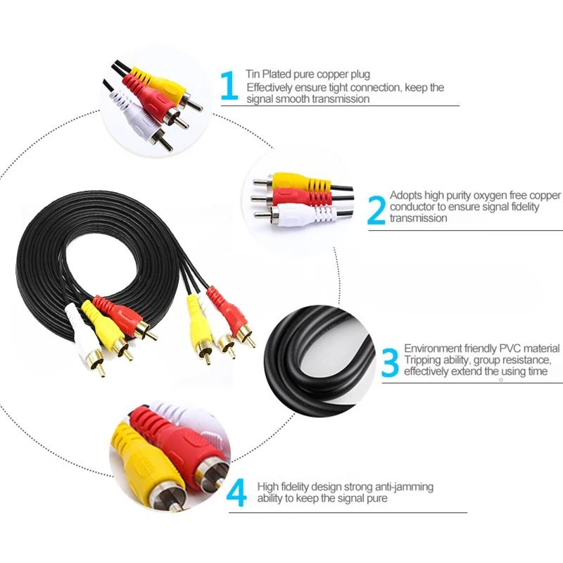 1.5M 3RCA To 3RCA Jack Plug AV Audio Video Cord AUX Video Composite Male to Male for TV DVD TVPLUS Cable