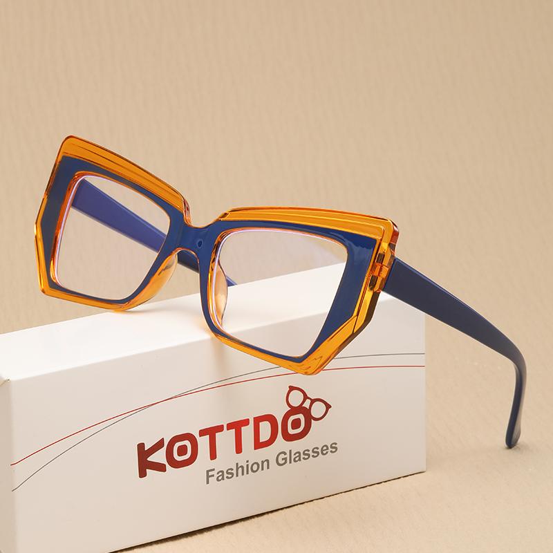 New Women Cat Eye Flat Mirror Polygonal Fashionable and Trendy Colored Glasses Anti Blue Light Decorative Eyeglass Frame