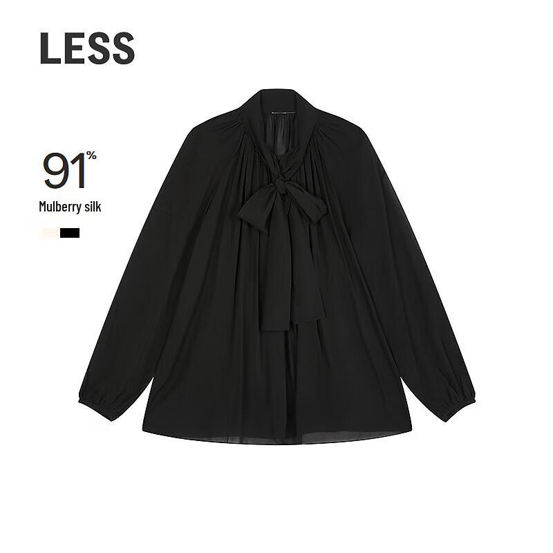 Less 2025 Autumn Collection H-Type Tie-Collar Loose Long-Sleeve Shirt