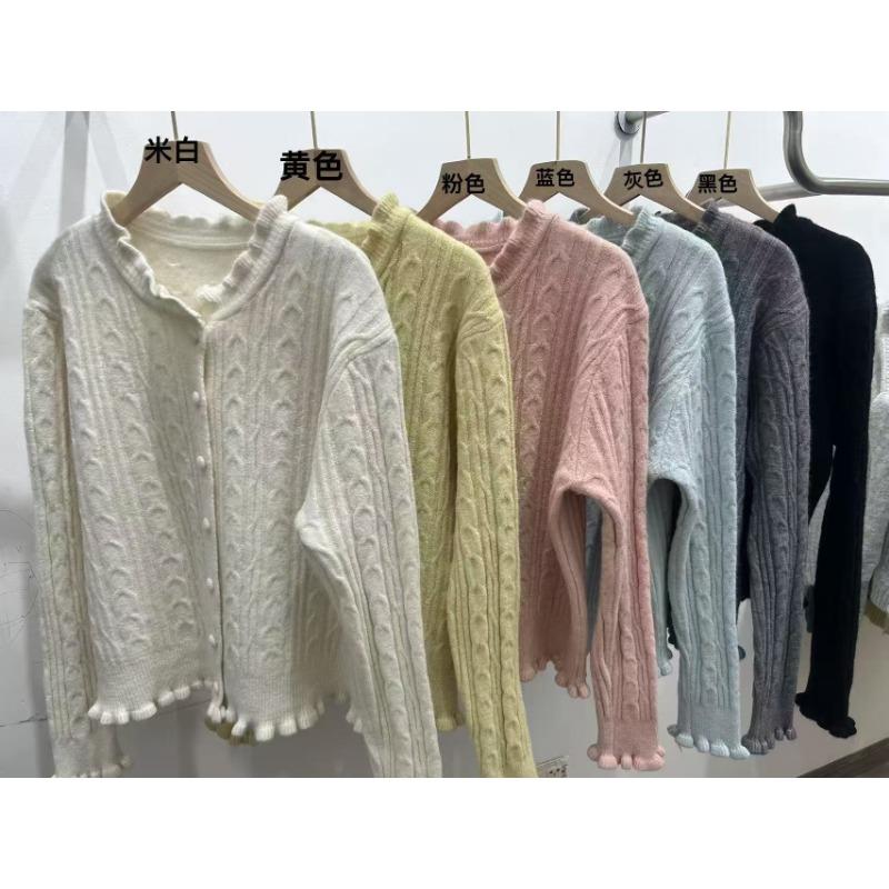 

Кружевной кардиган с круглым вырезом, с перекрученным вязаным узором, новый осенне-зимний, милый, омолаживающий дизайн, куртка-свитер женская One size чёрный