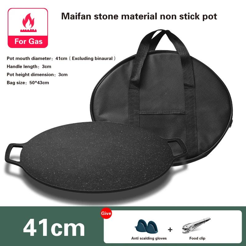 30 to 41cm Non-stick BBQ Grill Thick Cast Iron Frying Pan Induction Cooker Open Flame Cooking Pot Flat Pancake Griddle Uncoated