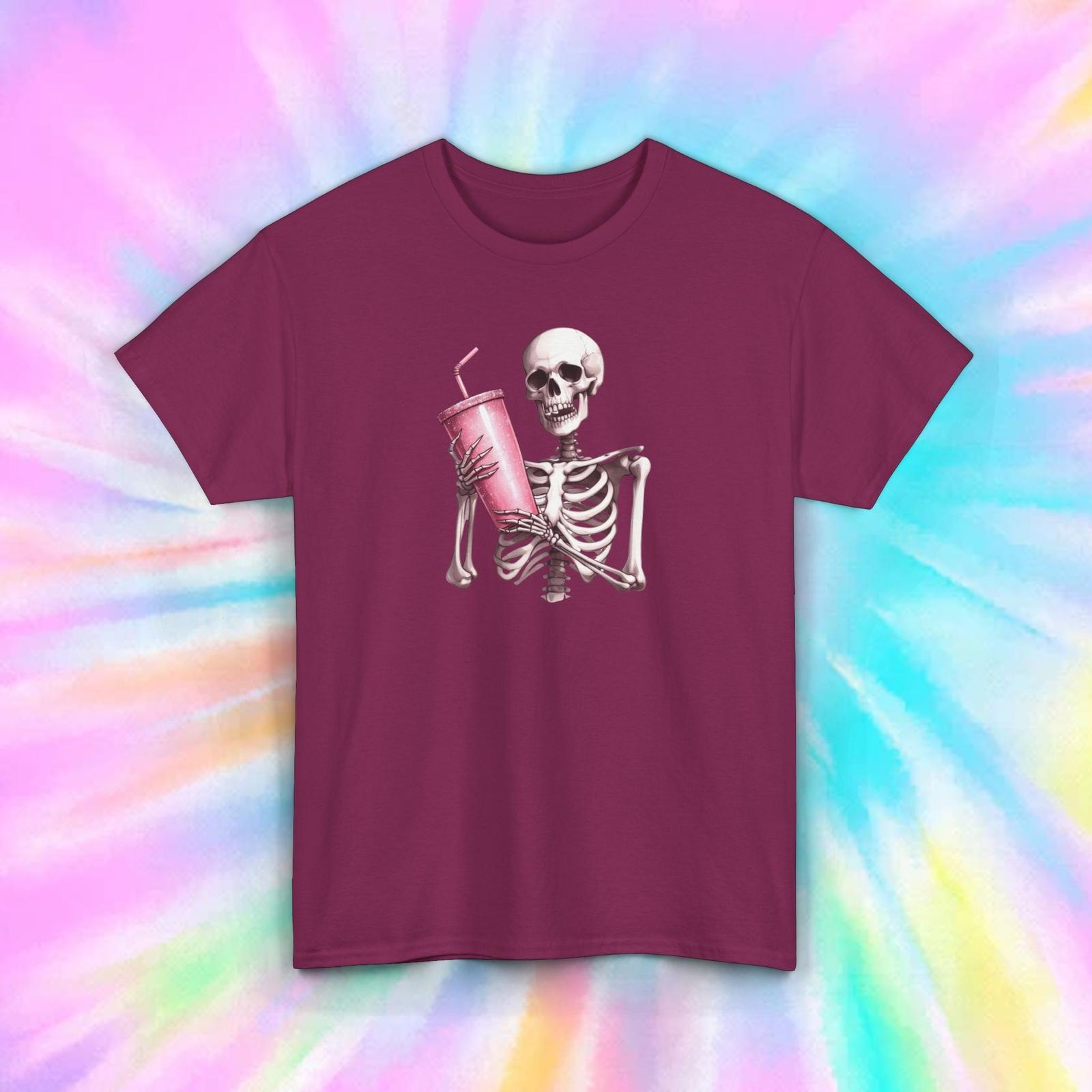Funny Skeleton Drinking Cute Skull Halloween T-Shirt Tee S-5XL S