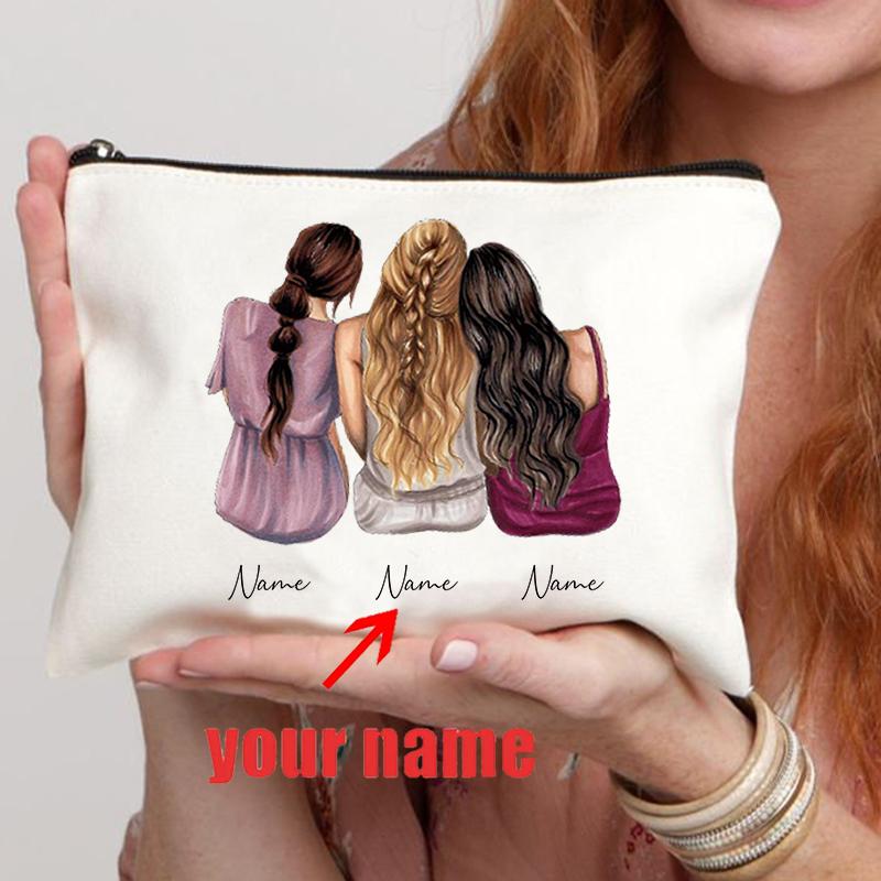 Borsa Trucco Personalizzata Regalo Amicizia Nome Personalizzato Regalo per Amici Damigella BFF Bestie Astuccio Portapenne Portamonete Donna Custodia Cosmetica