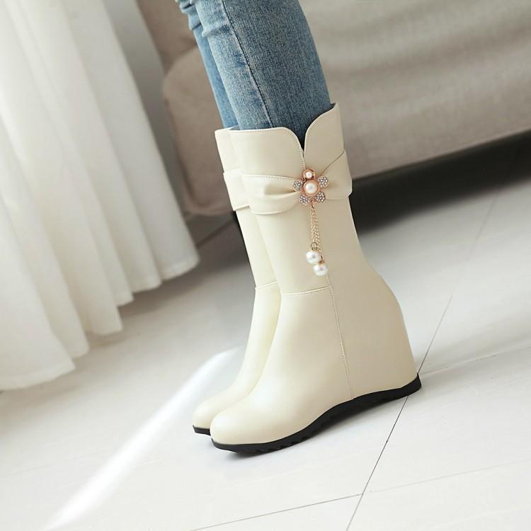 Autumn and winter new boots inner height increase Martin boots women's medium boots versatile high-heeled short boots thin flat