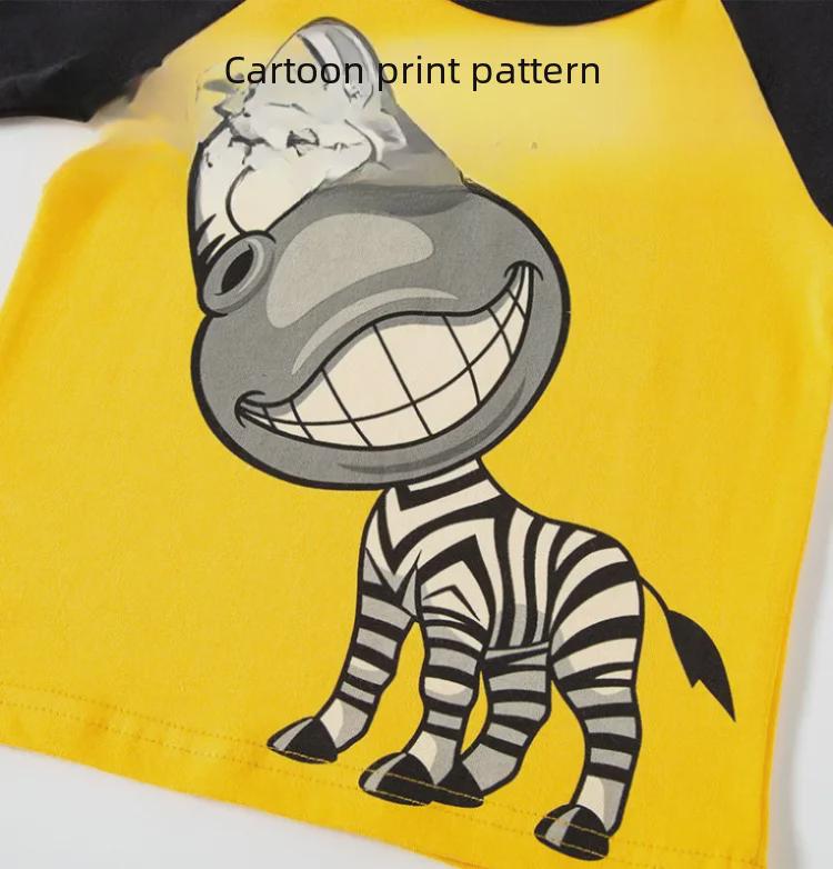 2023 Boys' Long-Sleeve Cartoon Print Knitted Cotton T-Shirt Sweater