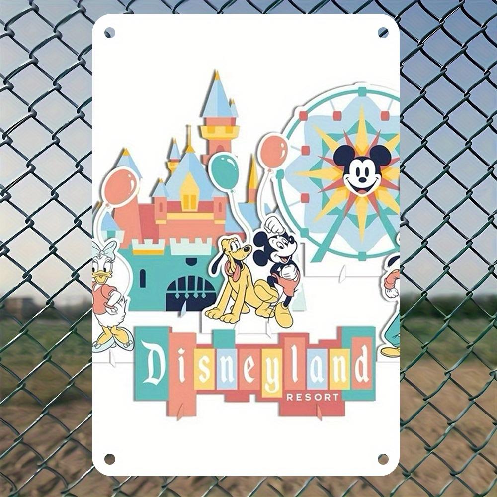1pc Disneyland Resort Metal Tin Sign 8x12 Inch - Vintage Wall Art Featuring Mickey, Minnie, Donald, and Pluto In Front of a Cast