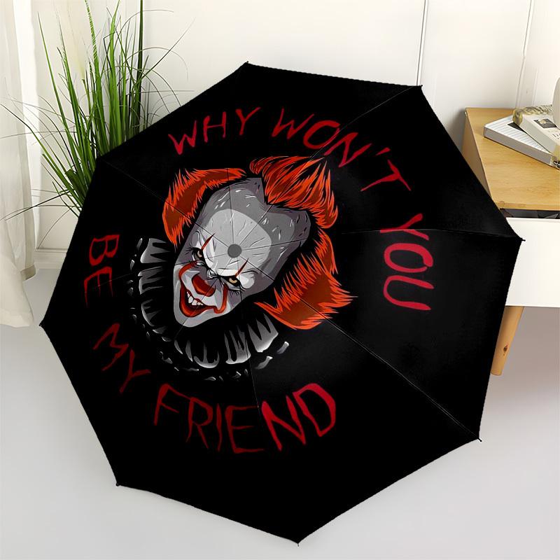 

1pc Pennywise IT Clown Horror Umbrella with Plastic Handle,Suitable for All Seasons Home Travel Outdoor UmbrellaM1393
