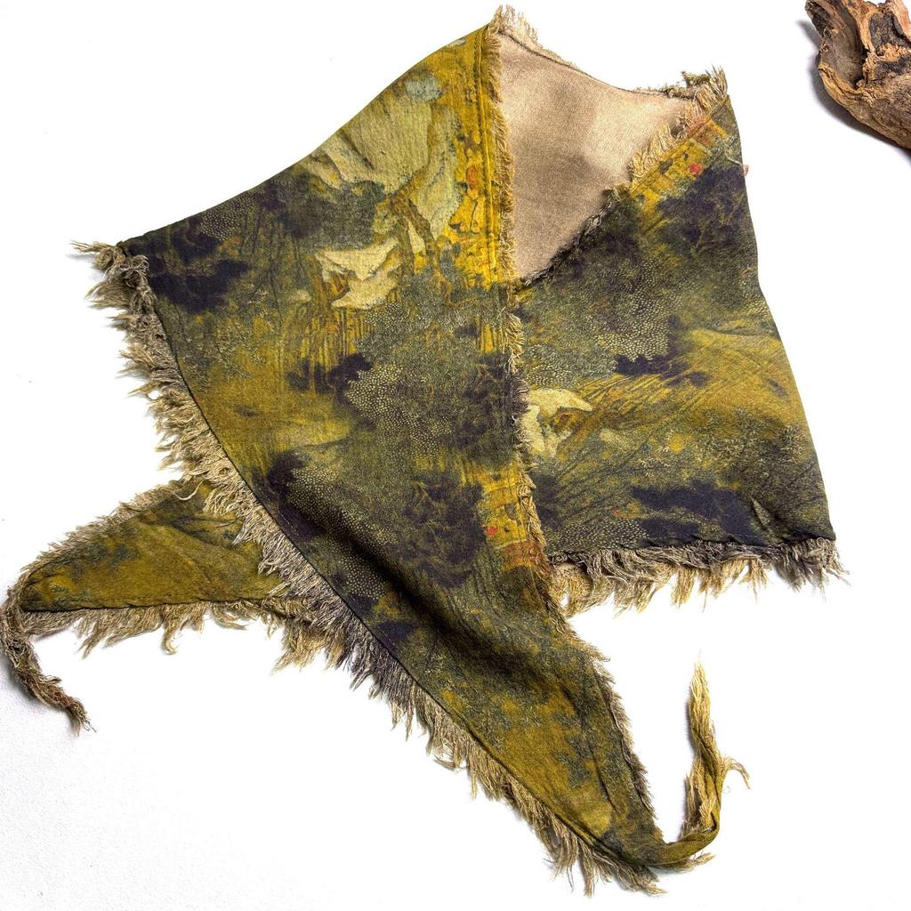 Bensu Jiuyi's Vintage Sand-Washed Double-Yarn Pure Cotton Triangle Scarf: Wear as Headband, Bandeau, or Butt Curtain.