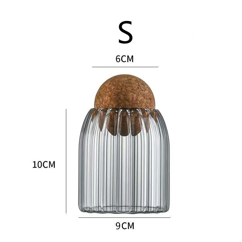 Cork Stopper Glass Storage Jar Clear Glass Canisters with Cork Ball Round Glass Bottles Candy Coffee Beans Spices Storage Tank
