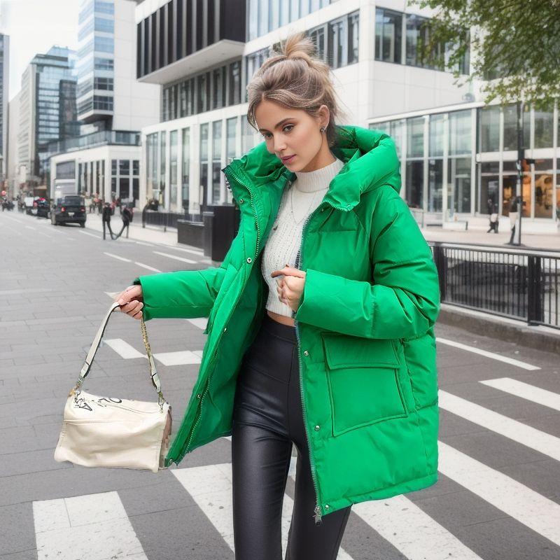 Women's Winter Jacket Winter Women 's Thicken Warm Pure Color Cotton Jacket Female 2 Pocket Casual Loose Parkas Women's Clothing